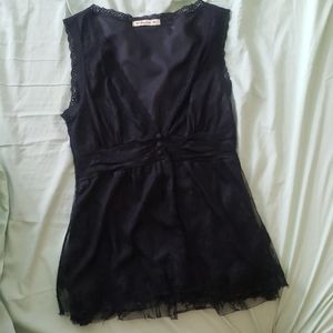 Black V-Neck Lace Blouse